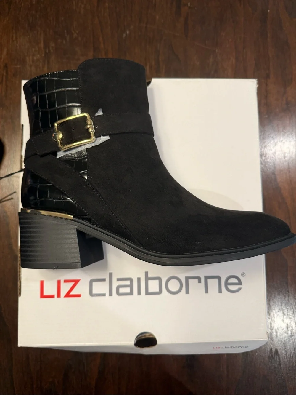 Liz Claiborne LC Emberly Black Suede Ankle Boots Women’s Size 8M New In Box - Picture 3 of 13